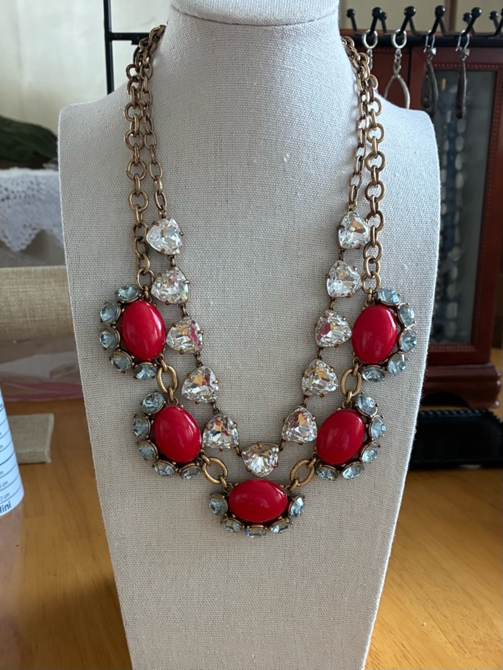 Red Statement Crystal Collar Necklace - Womens Jewelry